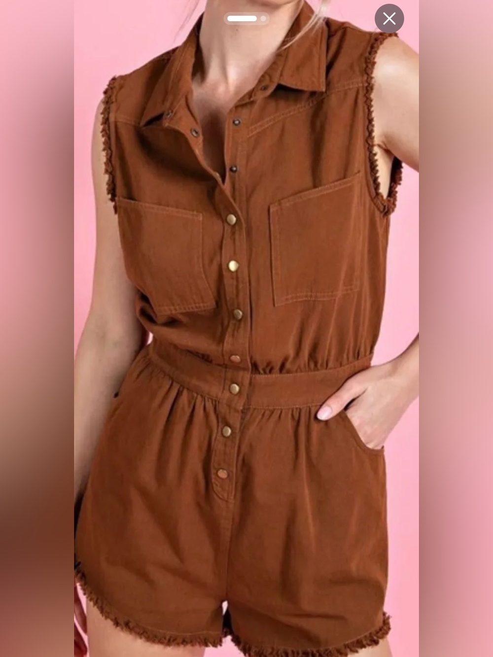 Sleeveless Lightweight Denim Romper in Chocolate Brown
